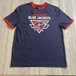 NHL Columbus Blue Jackets Logo Ringer Tee Men’s L Blue Soft Hockey CBJ NWT